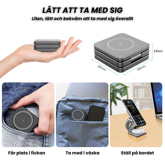 Samladd™ - Den mobila och trådlösa magnetiska fällbara laddaren för 3 enheter samtidigt