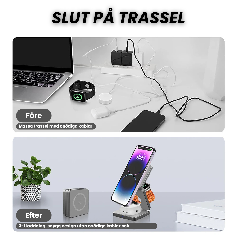 Samladd™ - Den mobila och trådlösa magnetiska fällbara laddaren för 3 enheter samtidigt