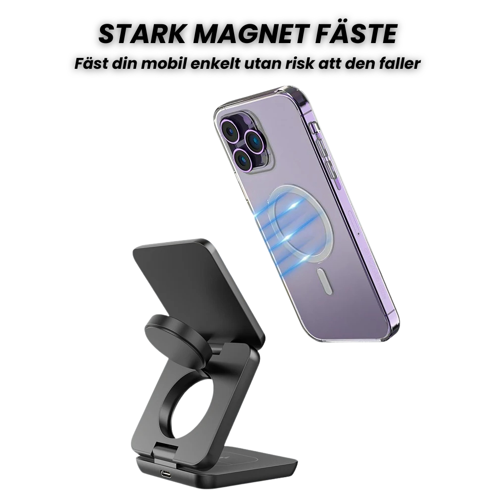 Samladd™ - Den mobila och trådlösa magnetiska fällbara laddaren för 3 enheter samtidigt